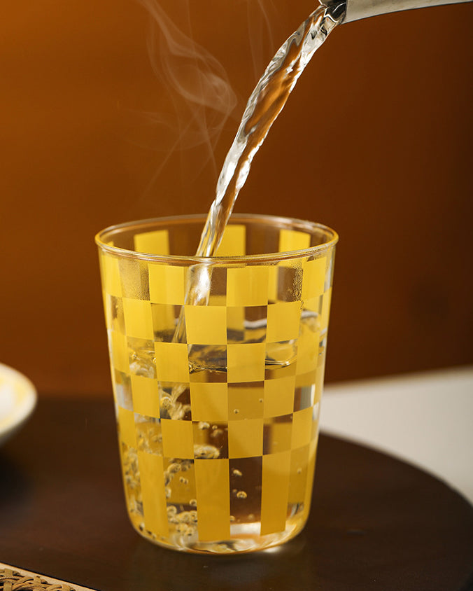 Handmade Checkered Water Glass Set, checkered drinking glasses, Our Dining Table