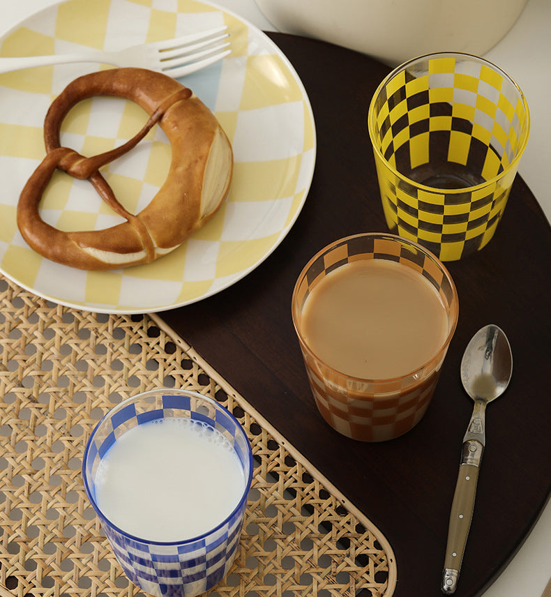Handmade Checkered Water Glass Set, checkered drinking glasses, Our Dining Table
