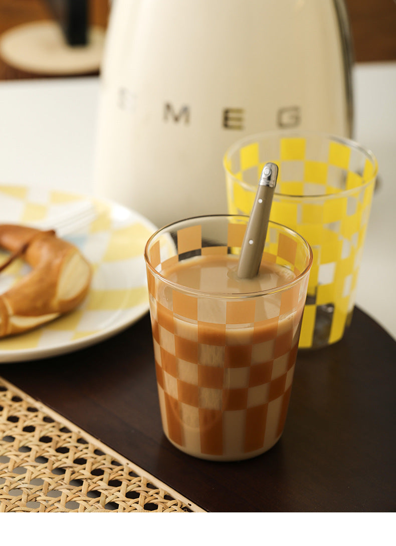 Handmade Checkered Water Glass Set, checkered drinking glasses, Our Dining Table