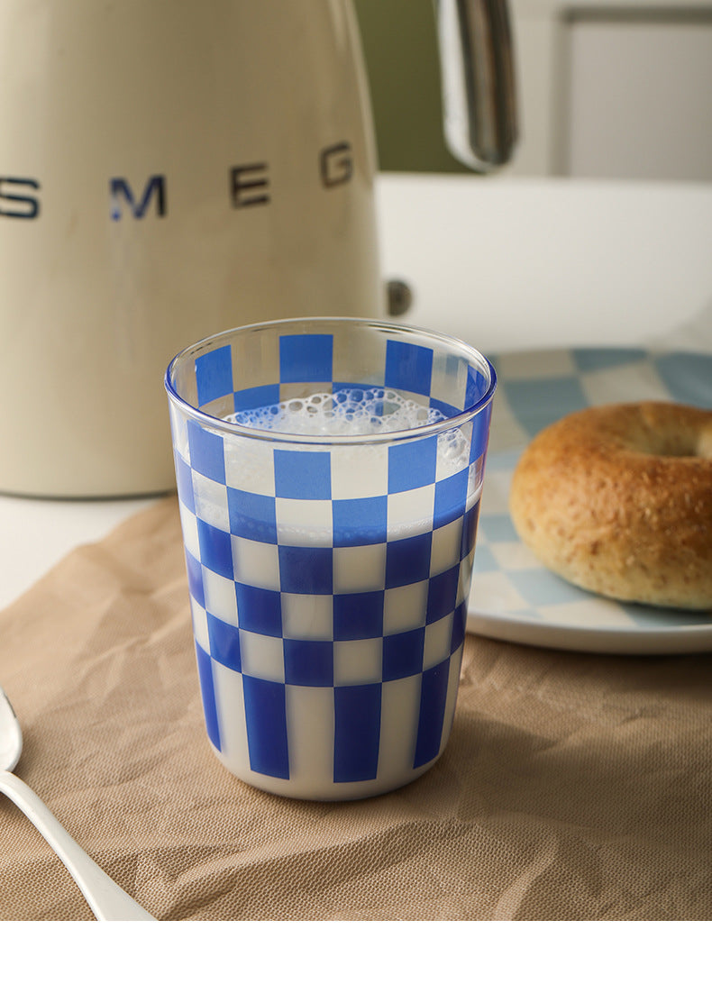 Handmade Checkered Water Glass Set, checkered drinking glasses, Our Dining Table