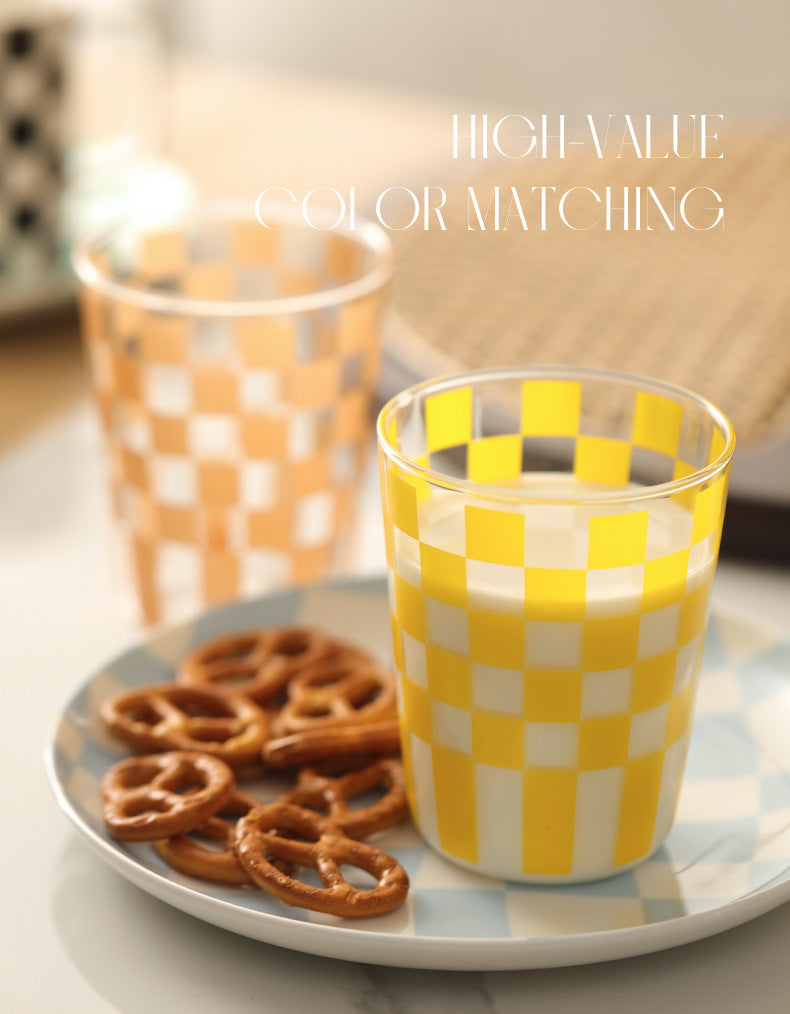 Handmade Checkered Water Glass Set, checkered drinking glasses, Our Dining Table