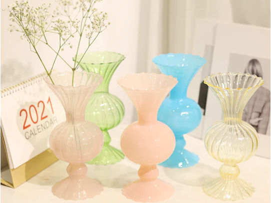 glass vase, glass ribbed vases, 