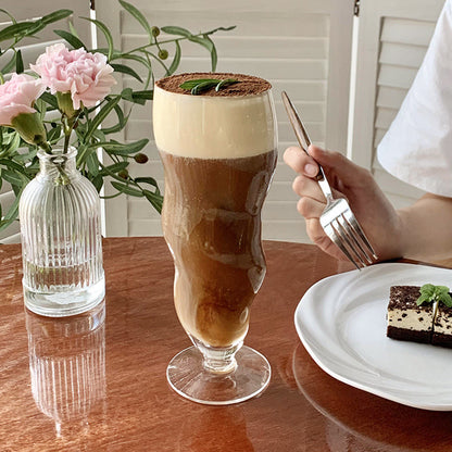 Twisty Chubby Ice Coffee Glass with Stem and Complimentary Straw