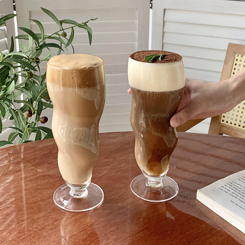 Twisty Chubby Ice Coffee Glass with Stem and Complimentary Straw