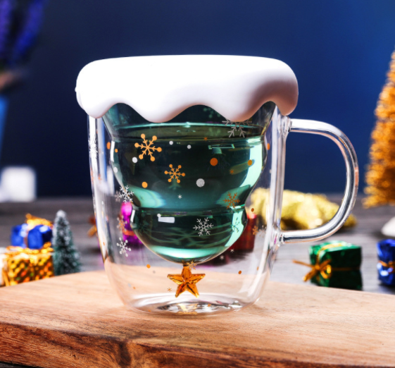 Christmas Mugs, 12 Oz Christmas Glass Coffee Mug Insulated Double