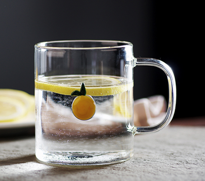 Lemon Printed and Vintage Glass Mug with Handle