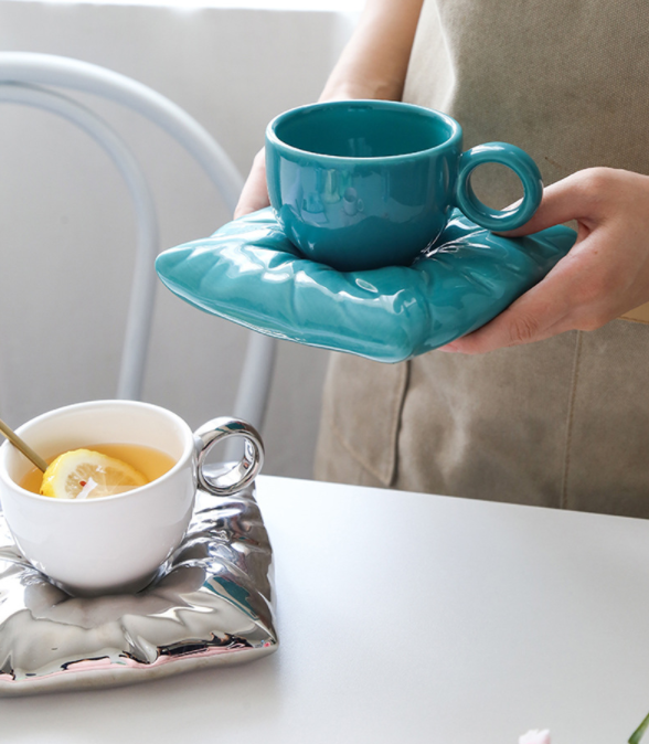 Ceramic Coffee Mug with Pillow Coaster - Our Dining Table