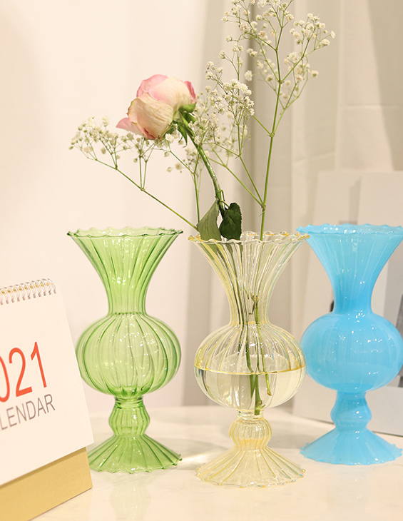 Puffy Ribbed Glass Vase DecorOur Dining Table