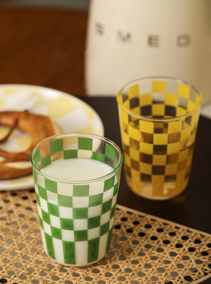 Handmade Checkered Water Glass Set, checkered drinking glasses, Our Dining Table