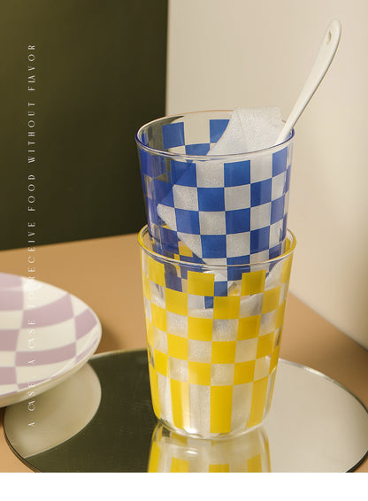 Handmade Checkered Water Glass Set, checkered drinking glasses, Our Dining Table