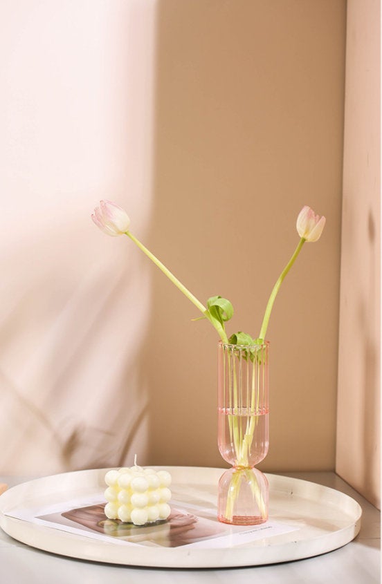 Ribbed Glass Vase, ribbed vase, ribbed flower vase