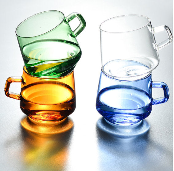 Modern Colored Heat-Resistant Glass Coffee Mug w/ Handle (Set of 2
