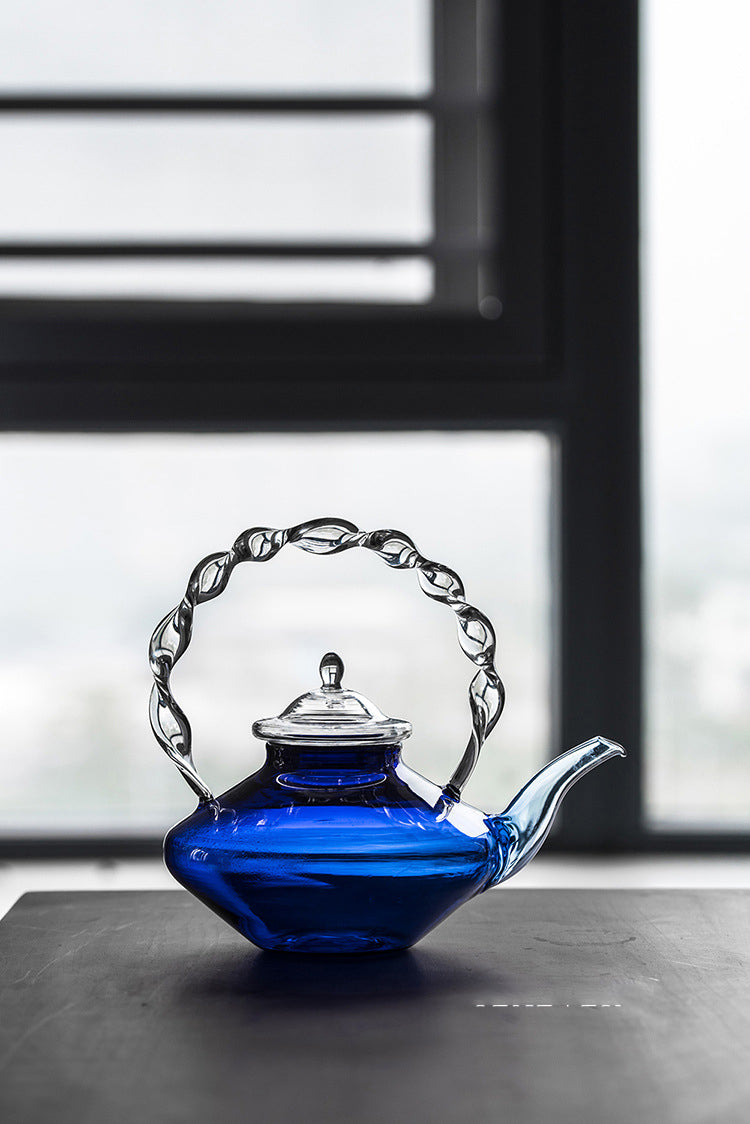 Bluebird Glass Teapot With Warmer White And Blue 700 ml